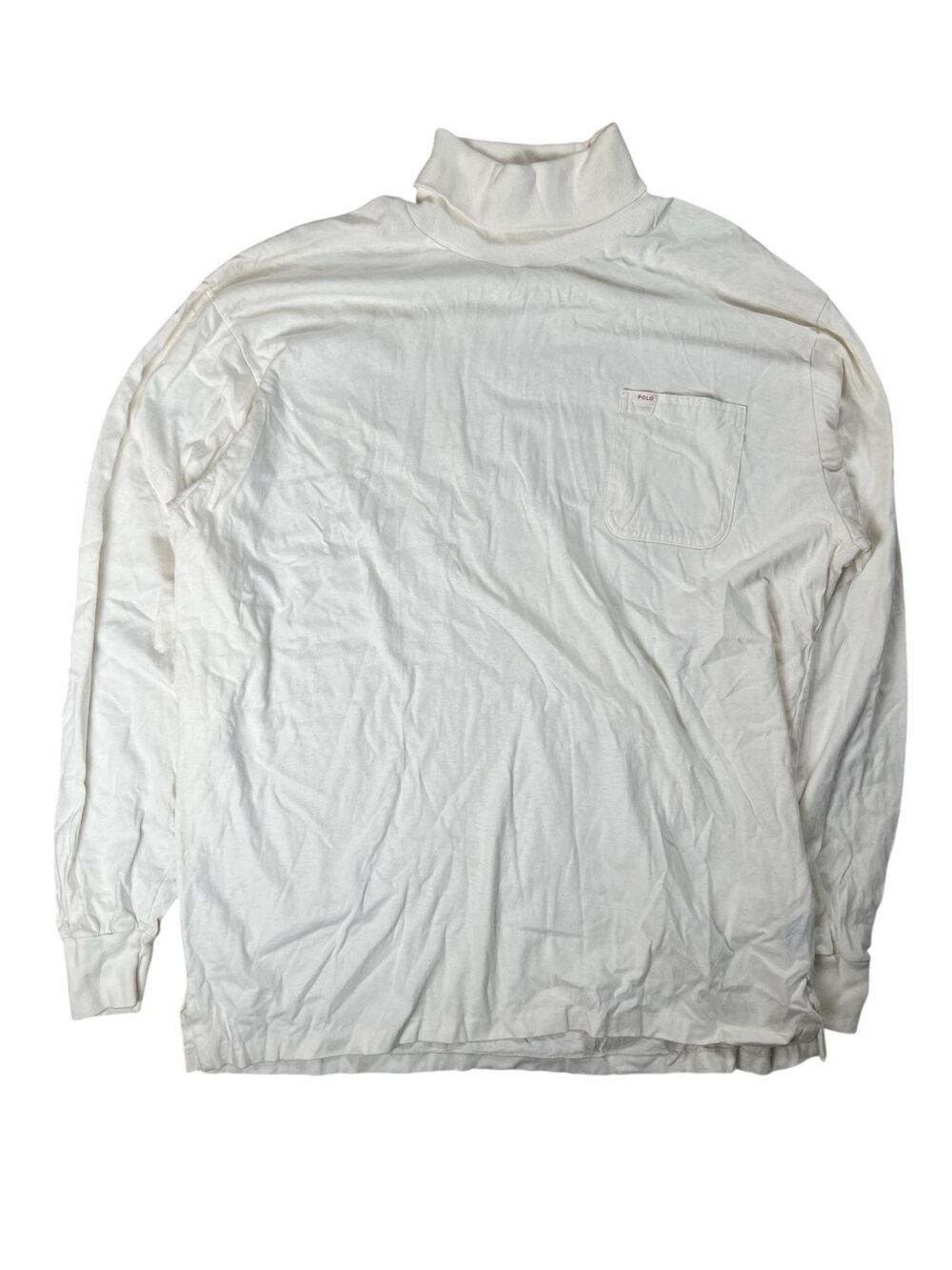 Polo Ralph Lauren Shirt Mens L White Turtleneck Long Sleeve Pocket Cotton Jersey